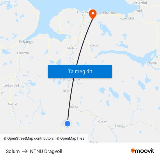 Solum to NTNU Dragvoll map
