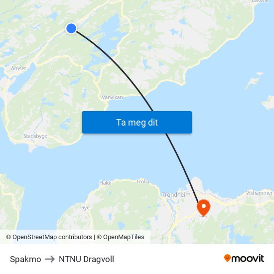 Spakmo to NTNU Dragvoll map