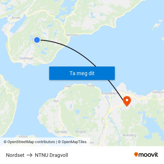 Nordset to NTNU Dragvoll map