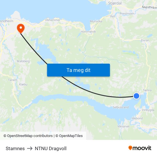 Stamnes to NTNU Dragvoll map