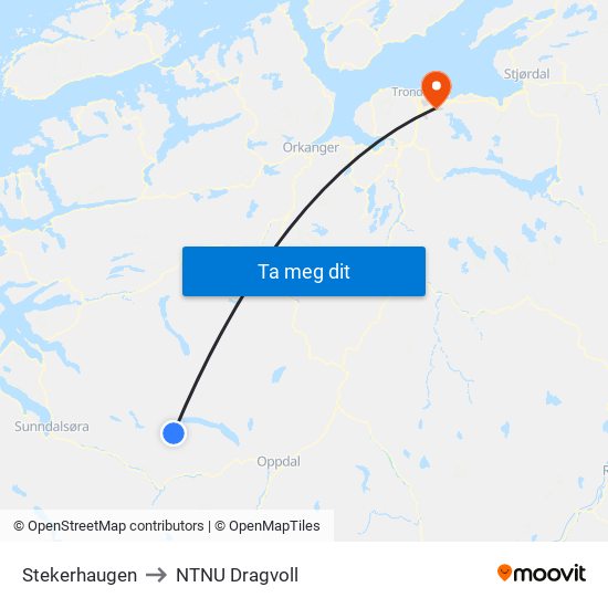 Stekerhaugen to NTNU Dragvoll map