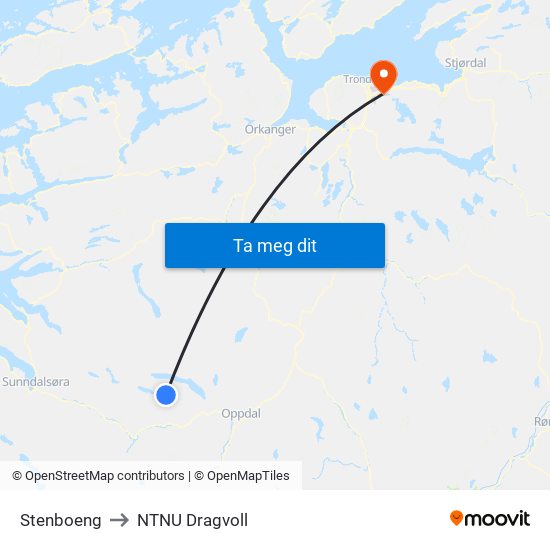 Stenboeng to NTNU Dragvoll map