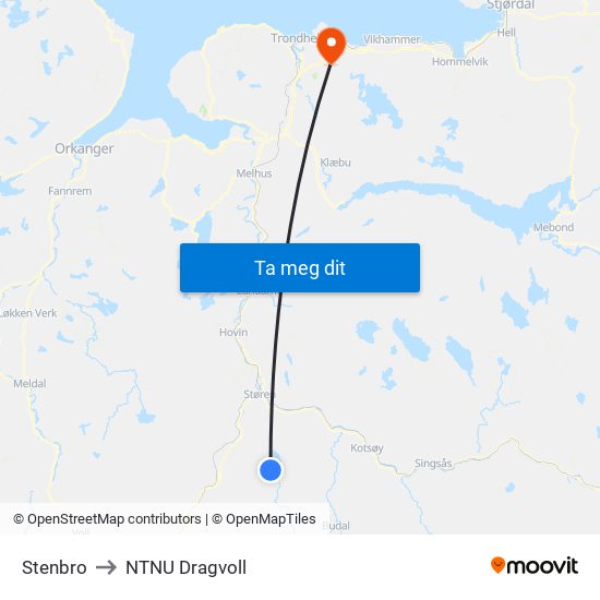 Stenbro to NTNU Dragvoll map