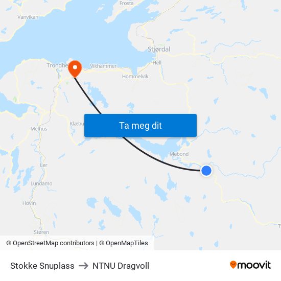 Stokke Snuplass to NTNU Dragvoll map