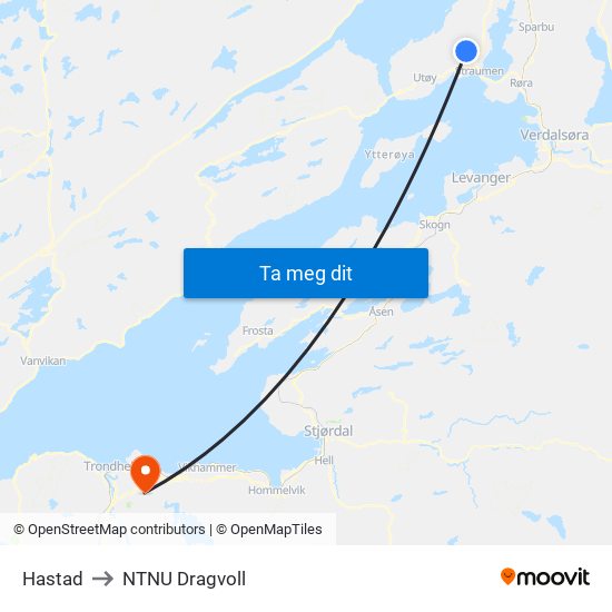 Hastad to NTNU Dragvoll map