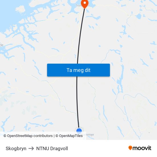 Skogbryn to NTNU Dragvoll map