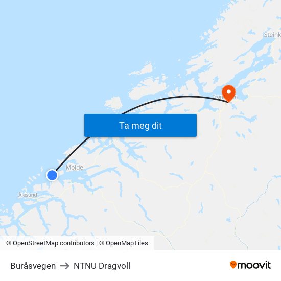 Buråsvegen to NTNU Dragvoll map