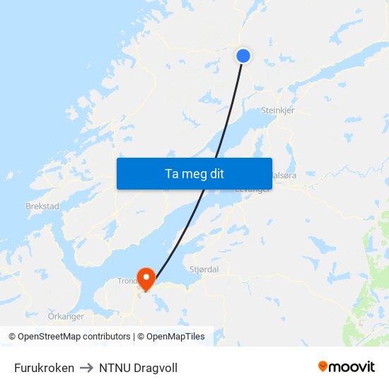 Furukroken to NTNU Dragvoll map