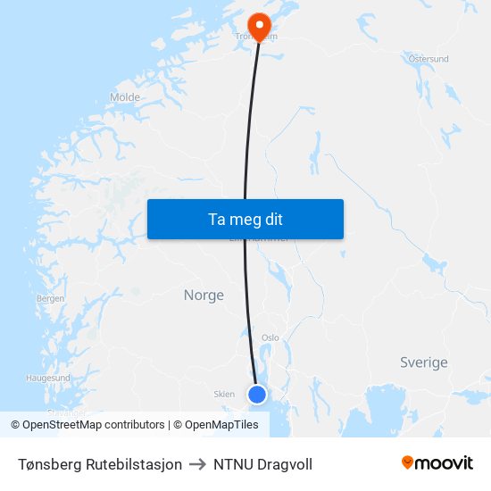 Tønsberg Rutebilstasjon to NTNU Dragvoll map
