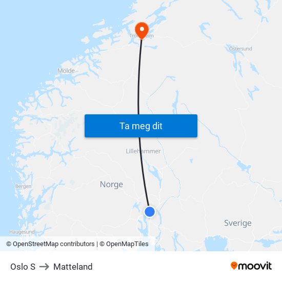 Oslo S to Matteland map