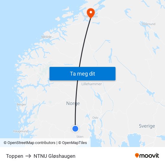 Toppen to NTNU Gløshaugen map