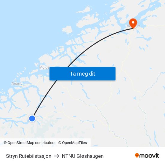 Stryn Rutebilstasjon to NTNU Gløshaugen map
