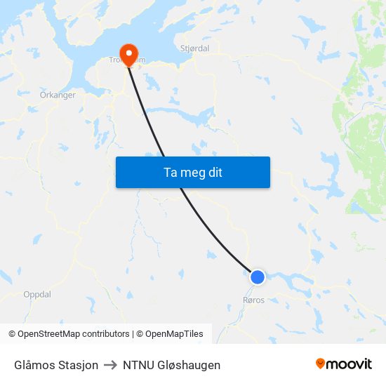 Glåmos Stasjon to NTNU Gløshaugen map