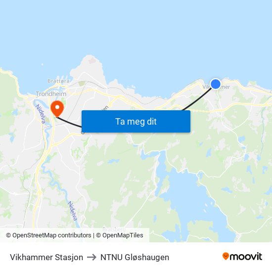 Vikhammer Stasjon to NTNU Gløshaugen map