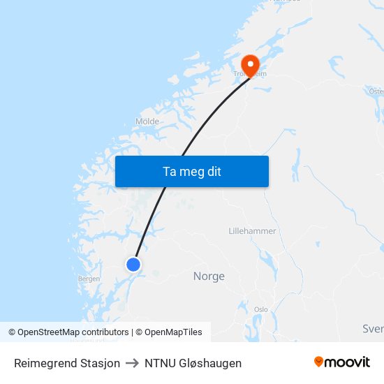 Reimegrend Stasjon to NTNU Gløshaugen map