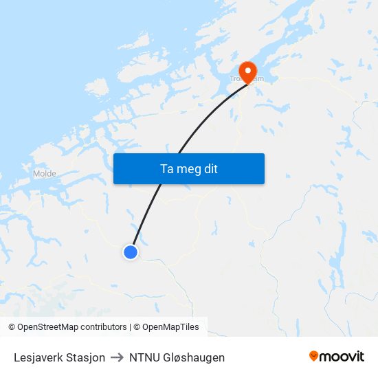 Lesjaverk Stasjon to NTNU Gløshaugen map