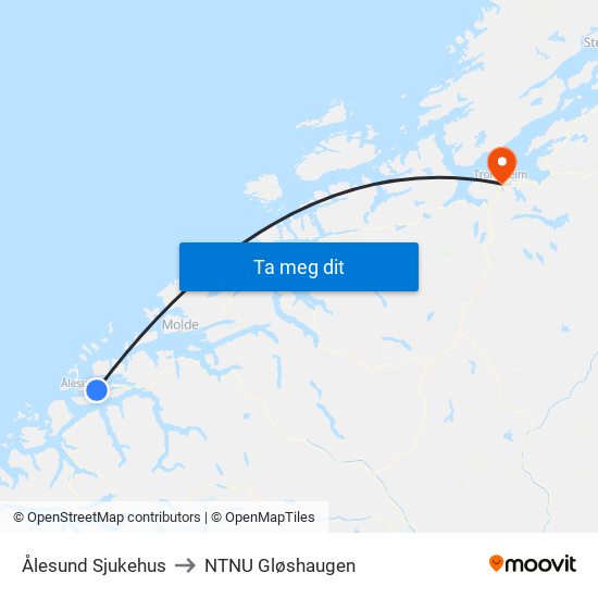 Ålesund Sjukehus to NTNU Gløshaugen map