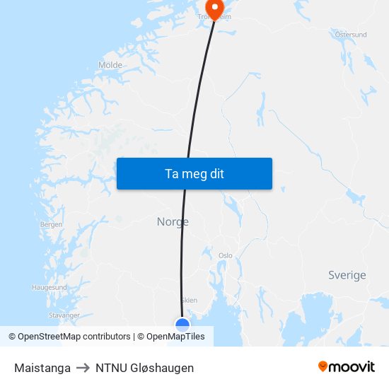 Maistanga to NTNU Gløshaugen map