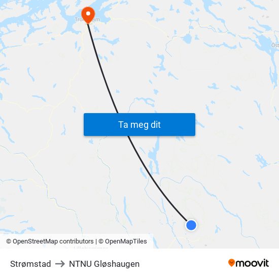 Strømstad to NTNU Gløshaugen map