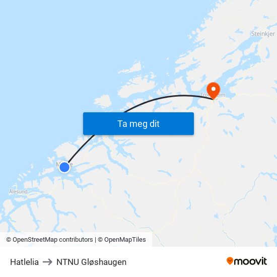 Hatlelia to NTNU Gløshaugen map