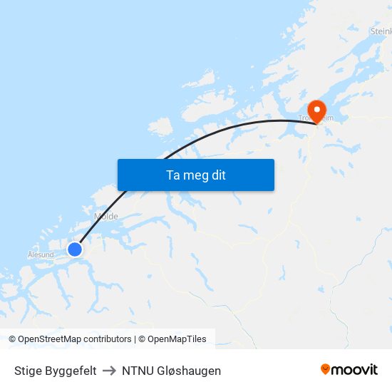 Stige Byggefelt to NTNU Gløshaugen map