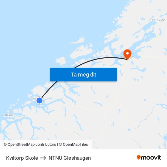 Kviltorp Skole to NTNU Gløshaugen map