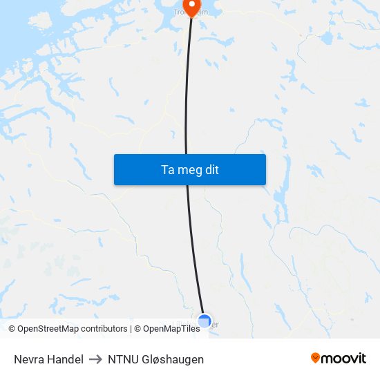Nevra Handel to NTNU Gløshaugen map