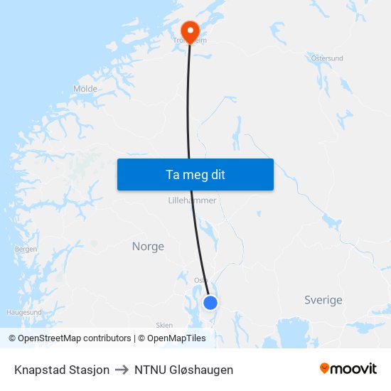 Knapstad Stasjon to NTNU Gløshaugen map