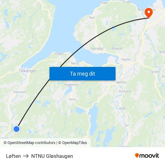 Sandbrauta to NTNU Gløshaugen map