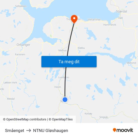 Småenget to NTNU Gløshaugen map