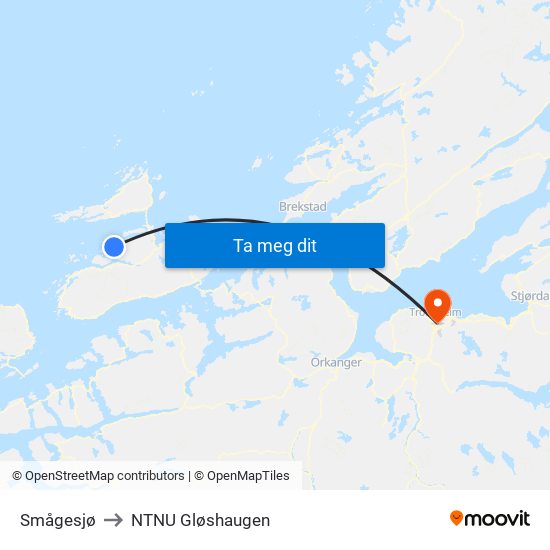 Smågesjø to NTNU Gløshaugen map