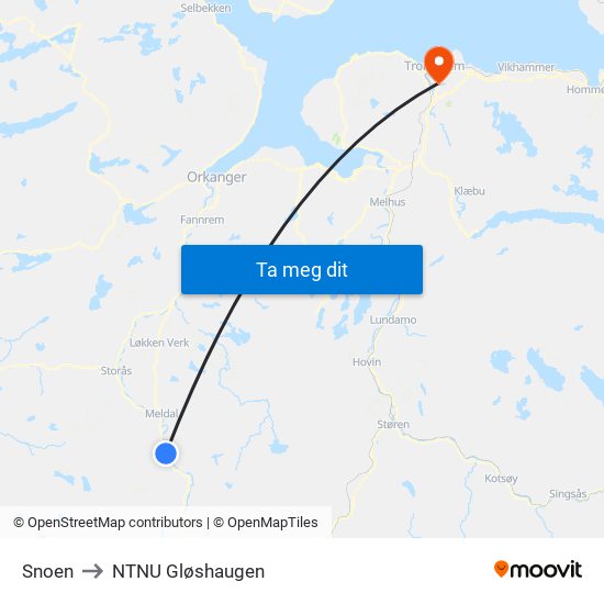 Snoen to NTNU Gløshaugen map