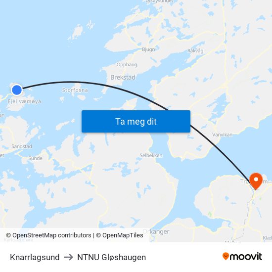 Knarrlagsund to NTNU Gløshaugen map