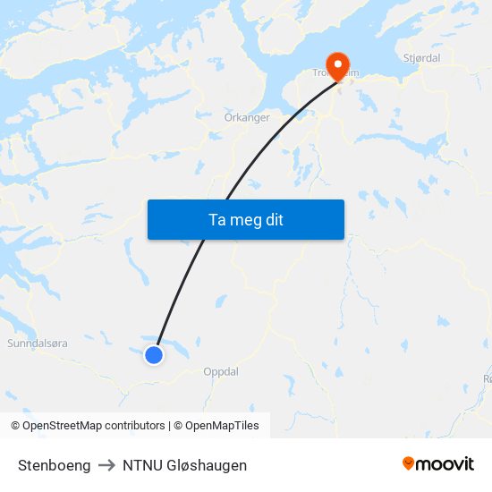 Stenboeng to NTNU Gløshaugen map