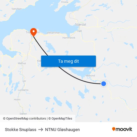 Stokke Snuplass to NTNU Gløshaugen map
