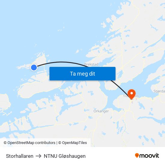 Storhallaren to NTNU Gløshaugen map
