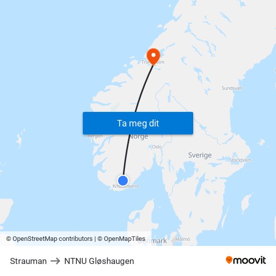 Strauman to NTNU Gløshaugen map