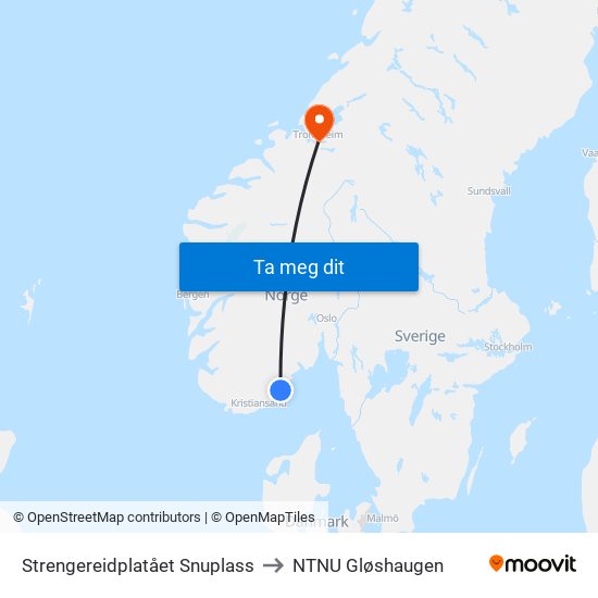 Strengereidplatået Snuplass to NTNU Gløshaugen map