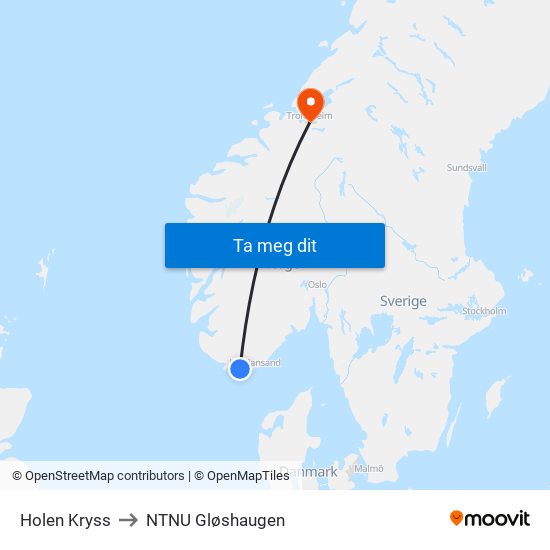 Holen Kryss to NTNU Gløshaugen map