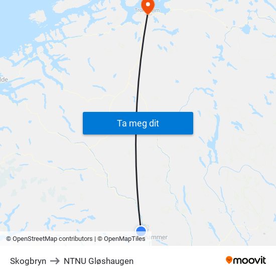 Skogbryn to NTNU Gløshaugen map