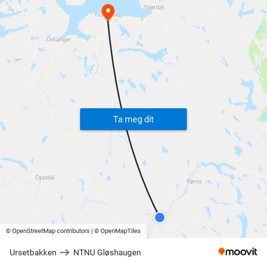 Ursetbakken to NTNU Gløshaugen map