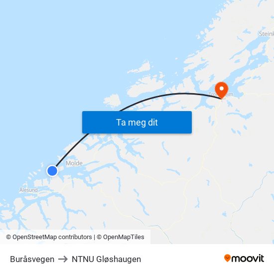 Buråsvegen to NTNU Gløshaugen map