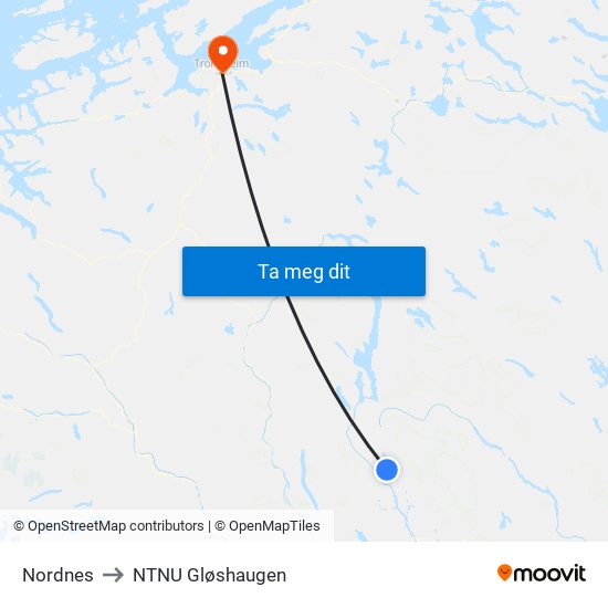 Nordnes to NTNU Gløshaugen map