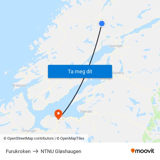 Furukroken to NTNU Gløshaugen map
