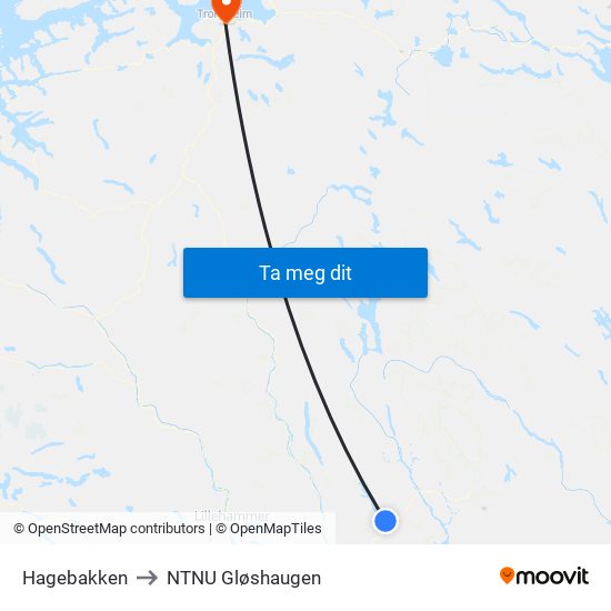 Hagebakken to NTNU Gløshaugen map