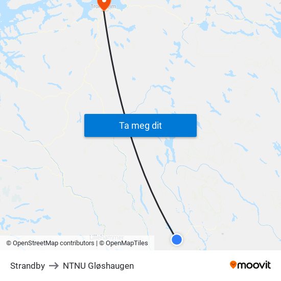 Strandby to NTNU Gløshaugen map