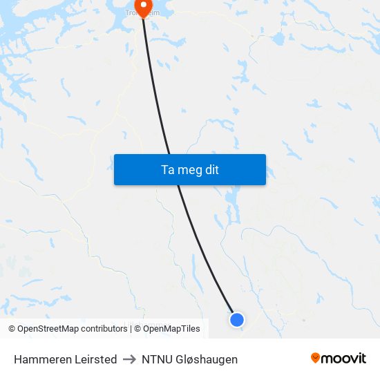 Hammeren Leirsted to NTNU Gløshaugen map