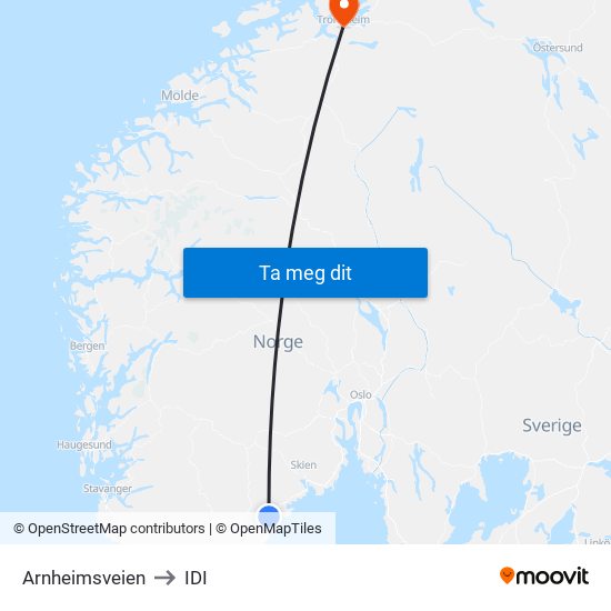 Arnheimsveien to IDI map
