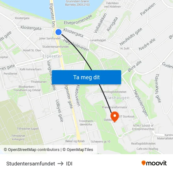 Studentersamfundet to IDI map
