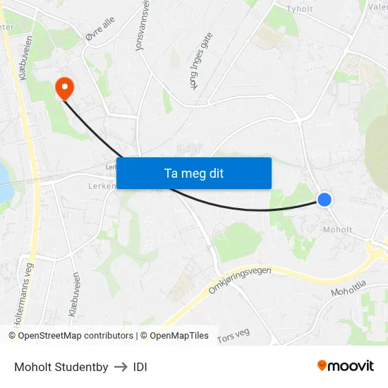 Moholt Studentby to IDI map